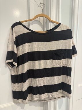 American Eagle Outfitters Navy and Cream Striped Tee
